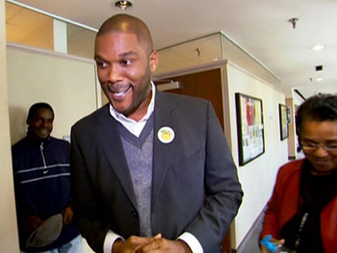 Tyler Perry votes in his first election.