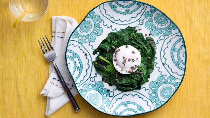 poached egg spinach chocolate