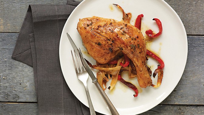 Devil's Chicken with Sweet Peppers and Onions (Roast Chicken Diavolo)