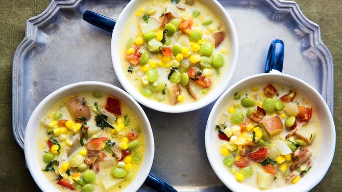 Succotash Chowder with Tomatoes and Basil