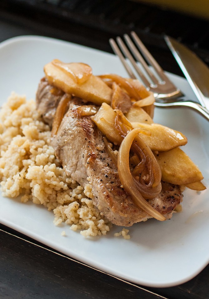 Pan-Roasted Pork Chops with Apples and Couscous