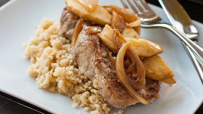 Pan-Roasted Pork Chops with Apples and Couscous