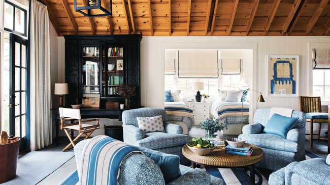 blue and white living room