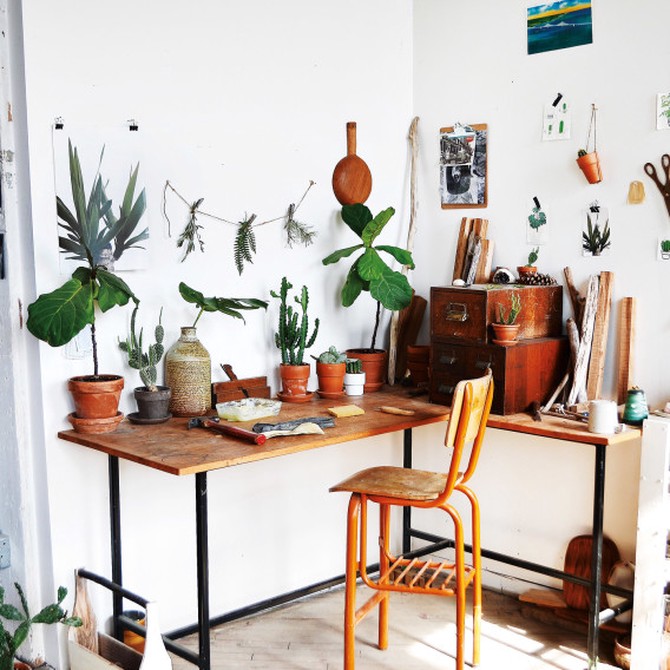 plant-filled home office