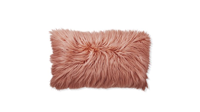 Oversize Blush Mongolian Faux-Fur Lumbar Pillow
