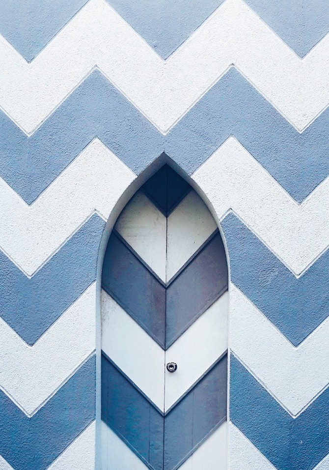 Blue-and-white mosque door in the Maldives