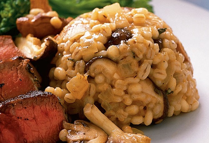 Barley Risotto with Mushrooms and Tenderloin of Beef