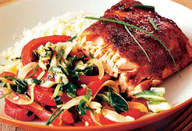 Dry-Rub Barbecued Fillet of Salmon with Bok Choy Salad