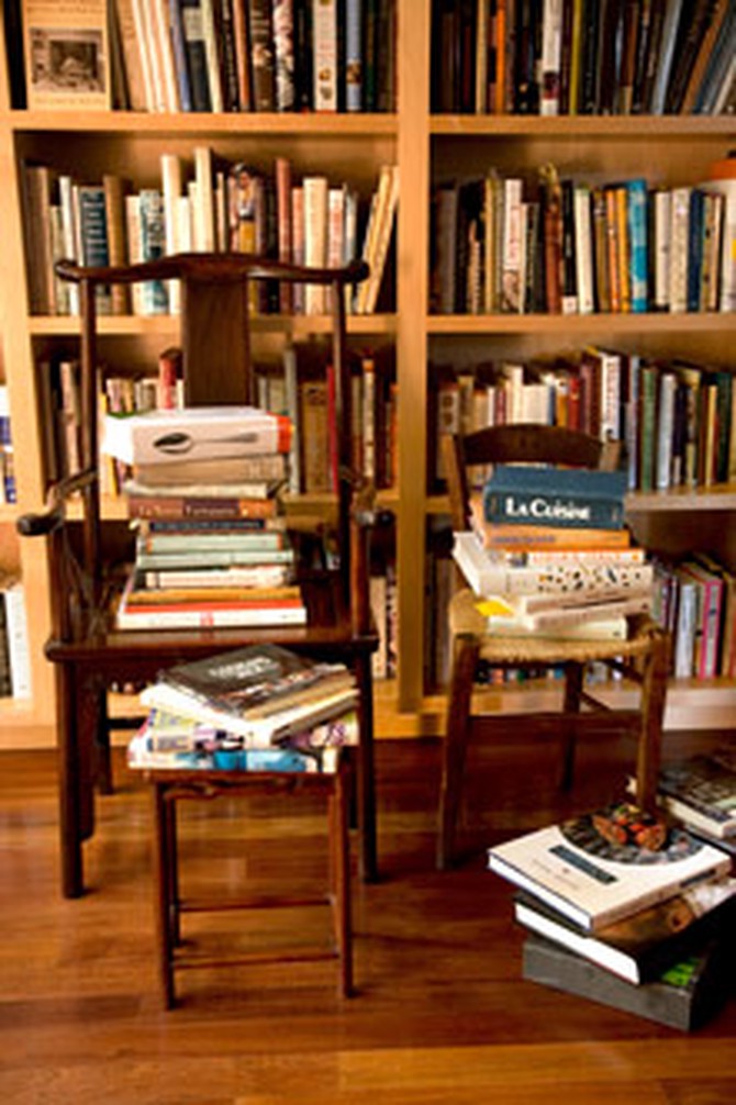 Chef Cindy Pawlcyn's cookbook library in her Napa Valley home