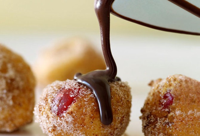 Cherry-Ricotta Doughnut Holes with Chocolate Sauce