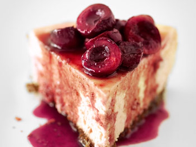 Goat Cheese Cheesecake with Spiced Cherry Topping