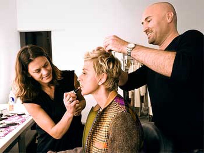 Ellen DeGeneres getting makeup for the December cover of O, the Oprah Magazine