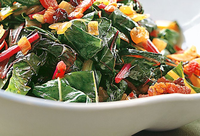 Red Swiss Chard with Onions and Currants