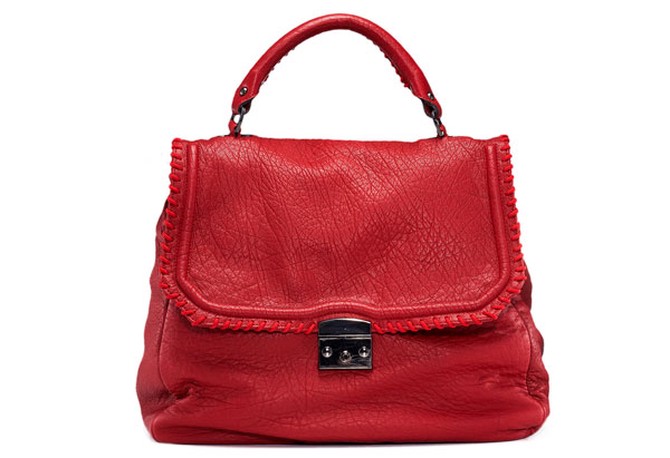 red pebbled leather bag
