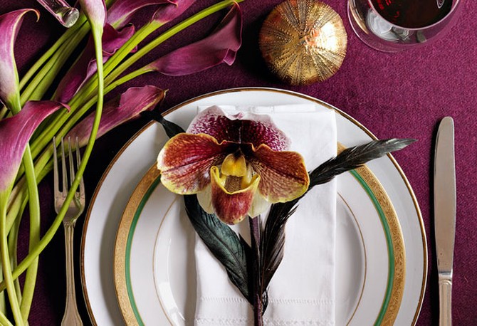 placesetting with purple orchid