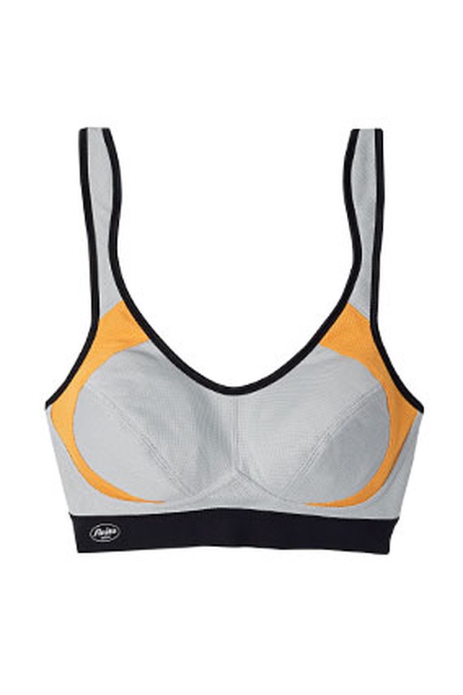 gray and orange sports bra