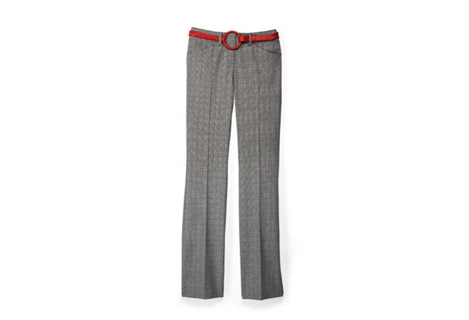 grey trousers with red belt
