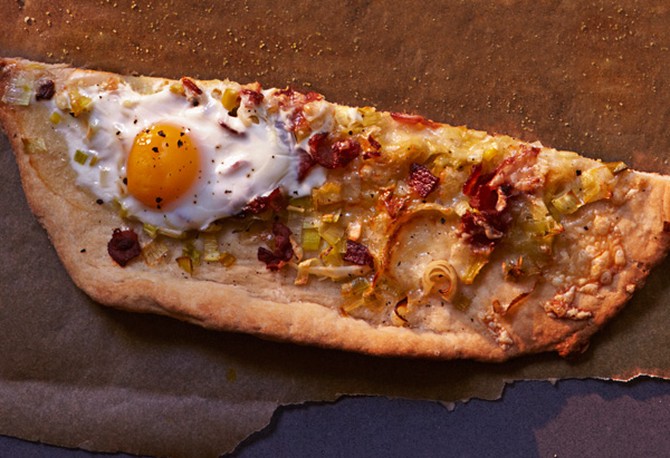 Bacon, Eggs, and Cheddar Pizza