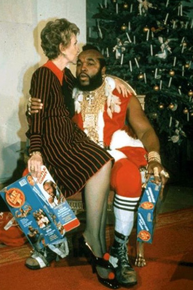 Nancy Reagan and Mr. T as Santa