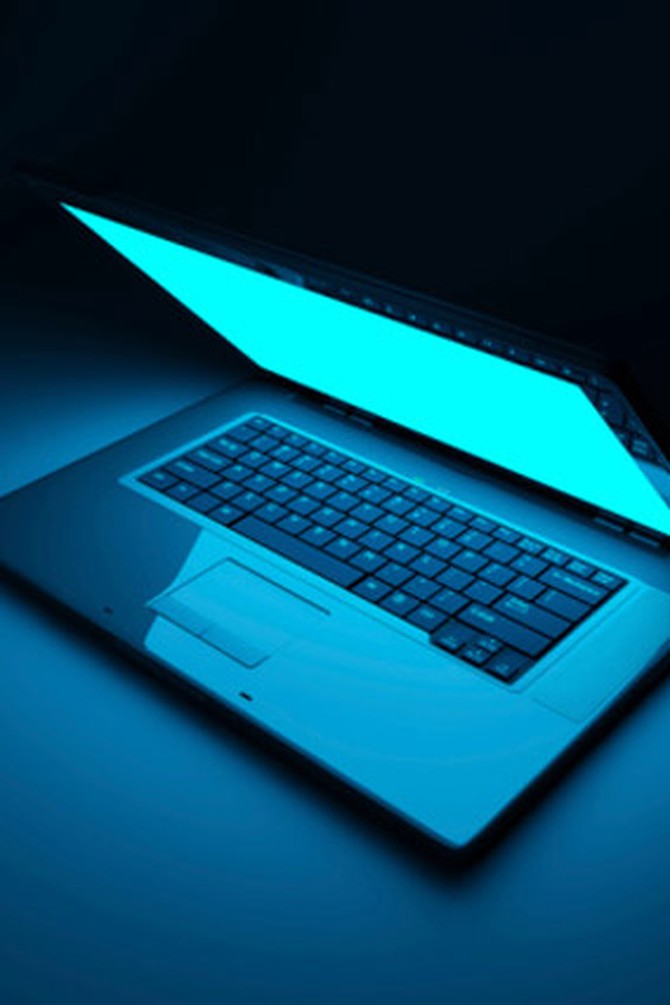 Computer with blue glow
