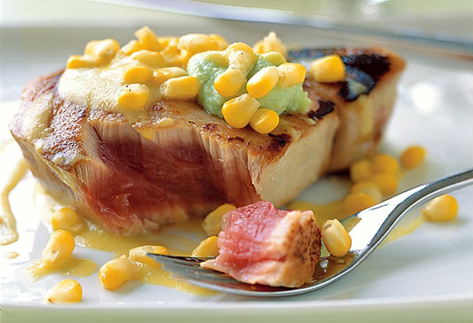 Seared Tuna with Fresh Corn and Wasabi "Cream"