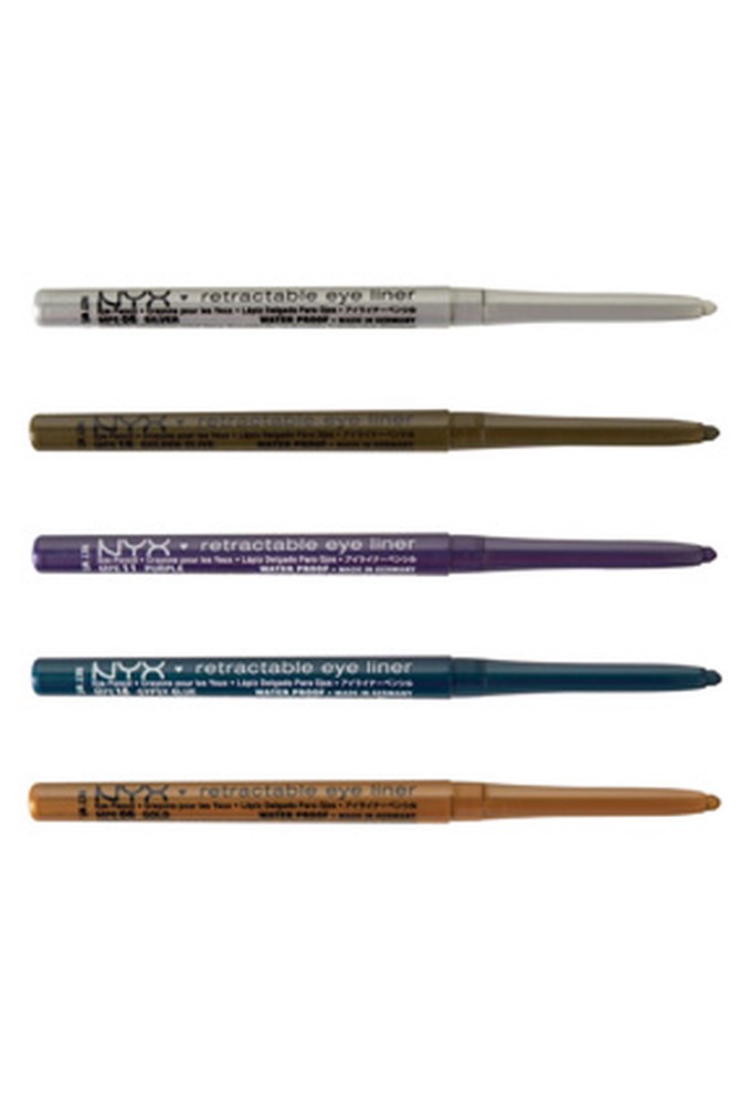 NYX Retractable Eyeliner in Silver, Golden Olive, Purple, Gypsy Blue and Gold