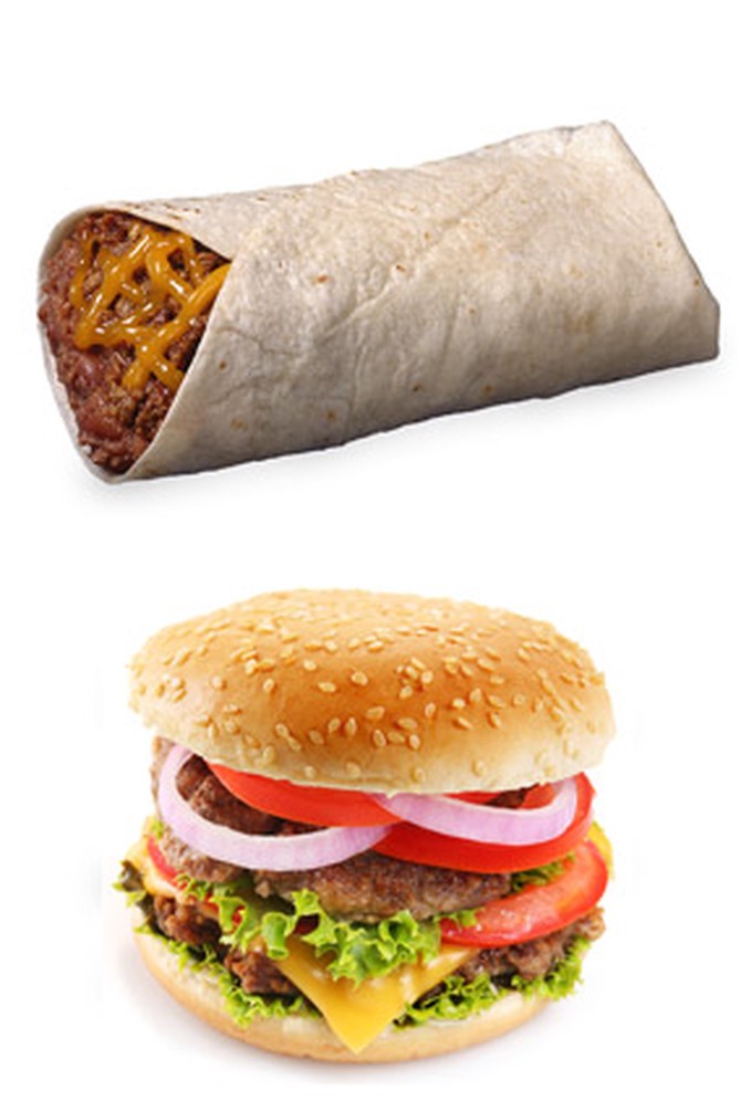 Mexican burrito and hamburger