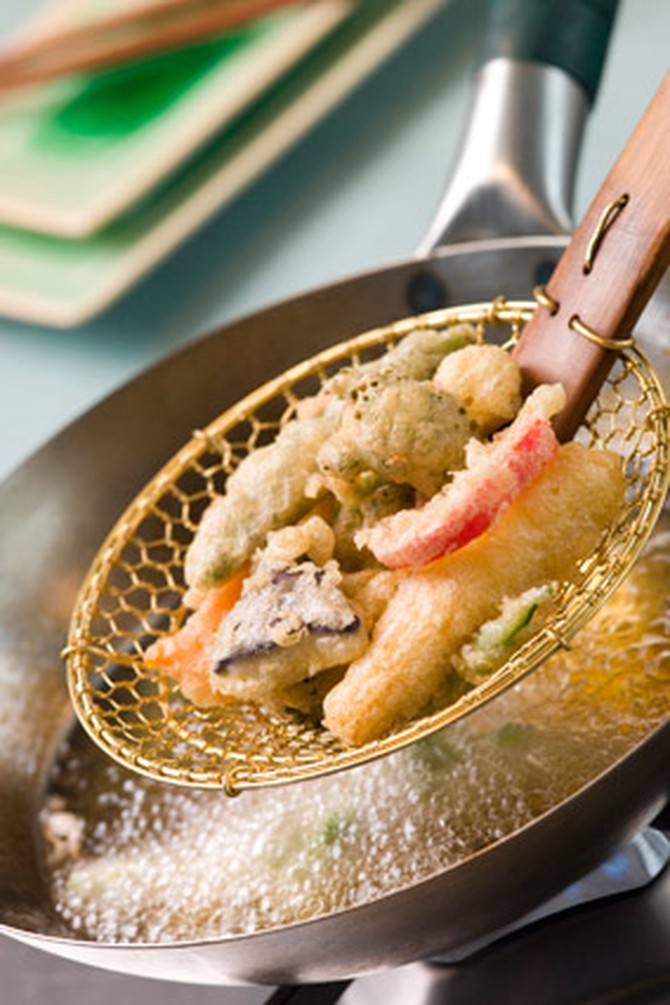 Cooking Japanese tempura vegetables
