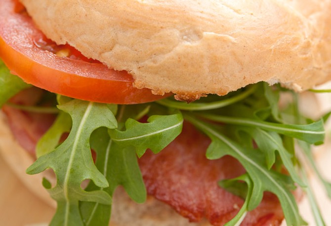 Bacon, tomato and greens sandwich