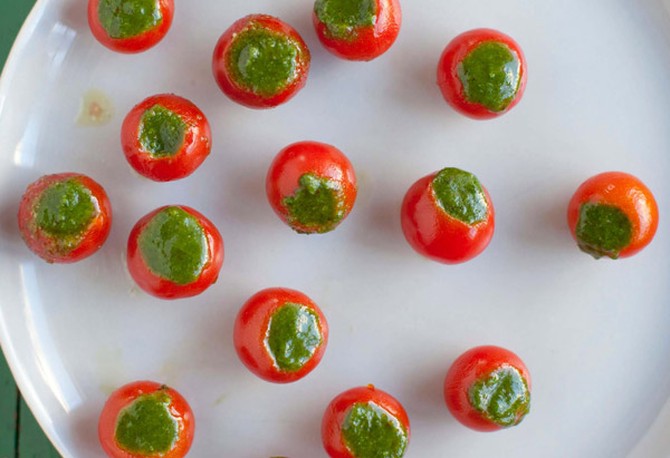 Cherry Tomatoes Stuffed with Pesto