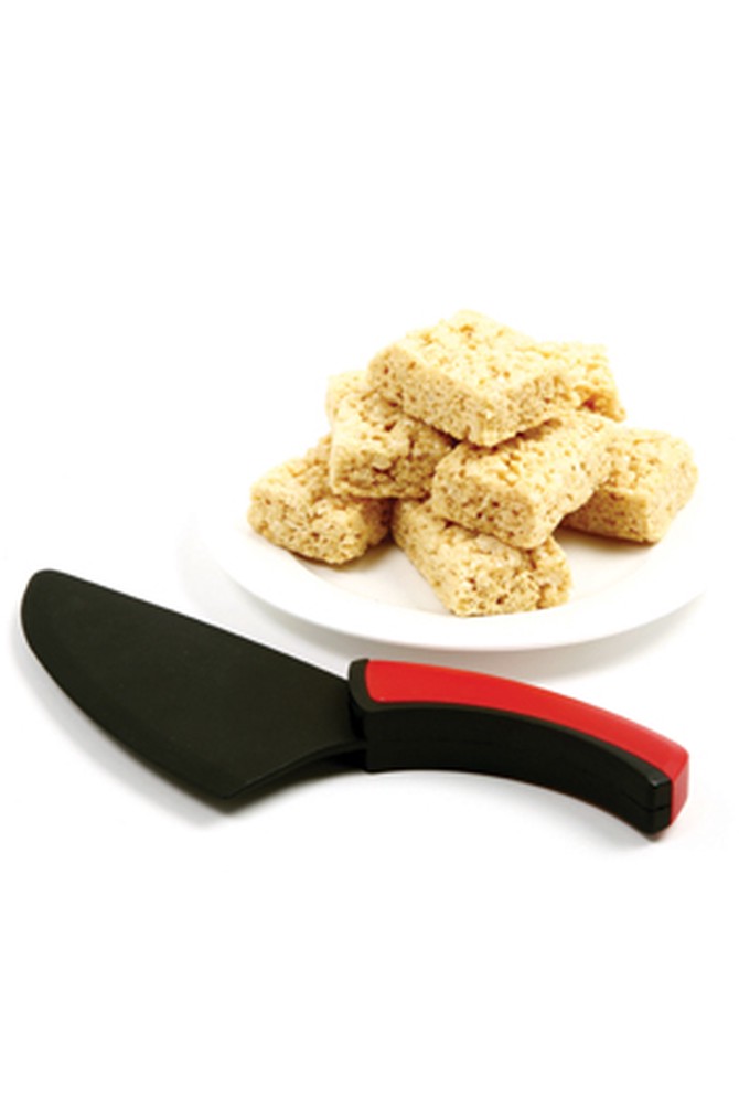 Norpro The Perfect Knife next to Rice Krispies Treats