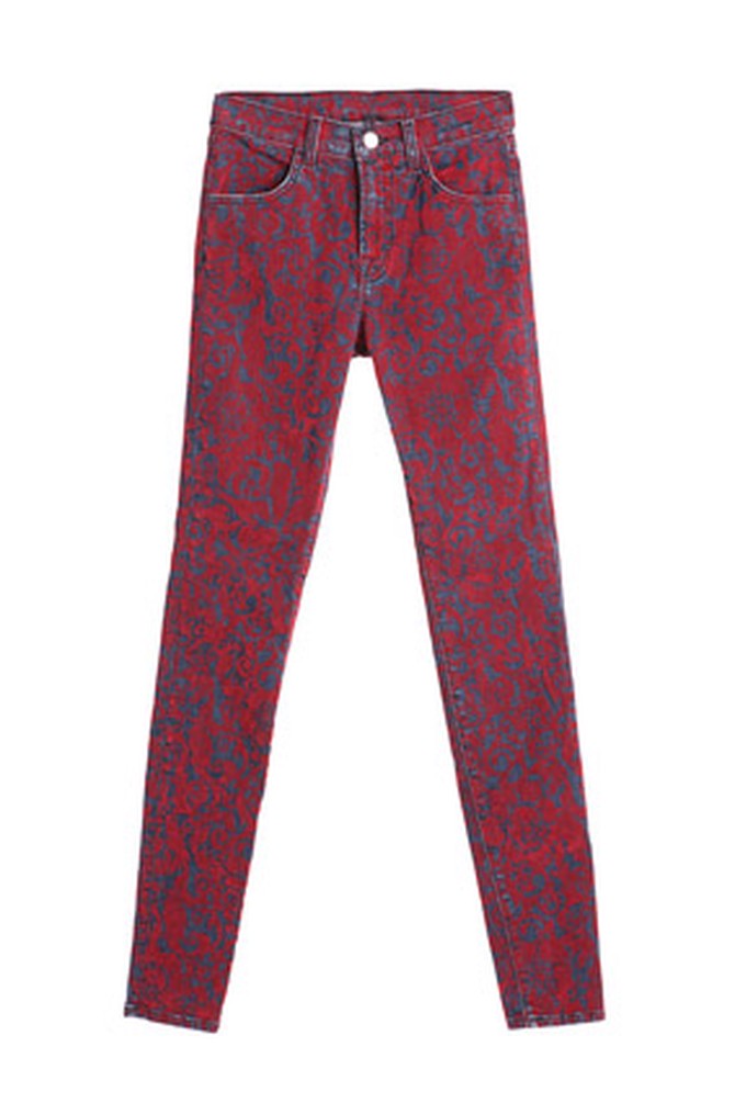 Printed red jeans