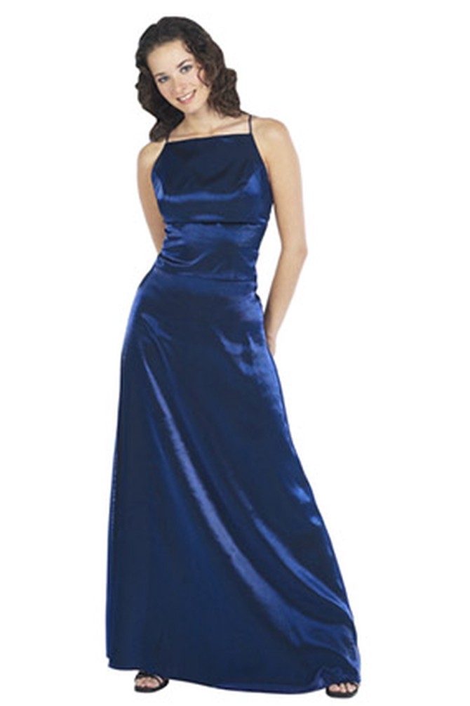 Woman in a navy evening gown