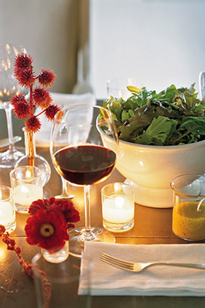 Flowers and candles on a table