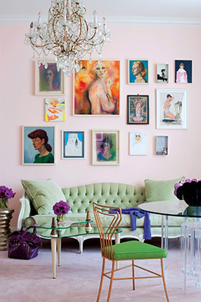 pink wall with paintings