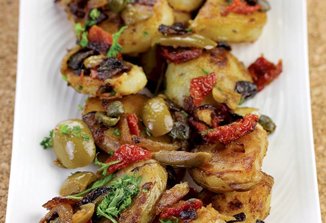 Lyonnaise Potatoes with Green Olives and Sun-Dried Tomatoes