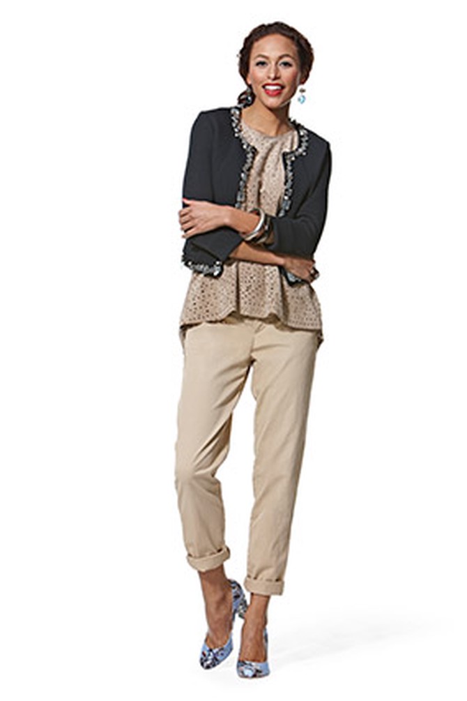 Casual and dressy outfit with khakis