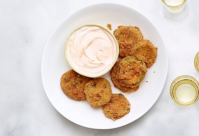 Fried Green Tomatillos with Spicy Cream Sauce