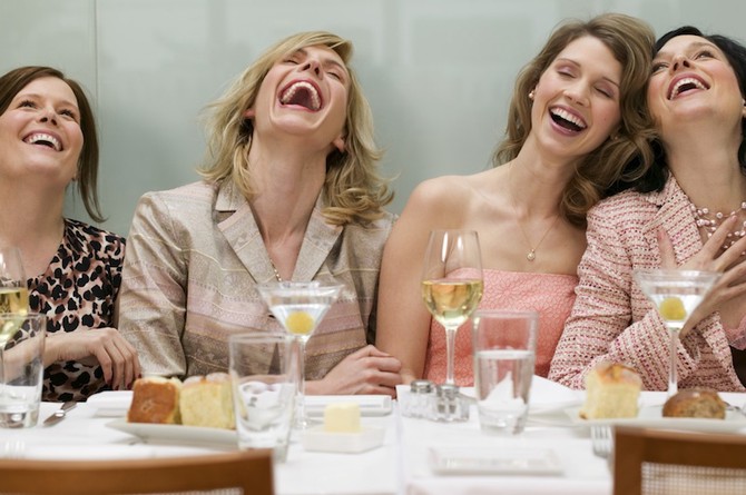 Women enjoying drinking a glass of wine