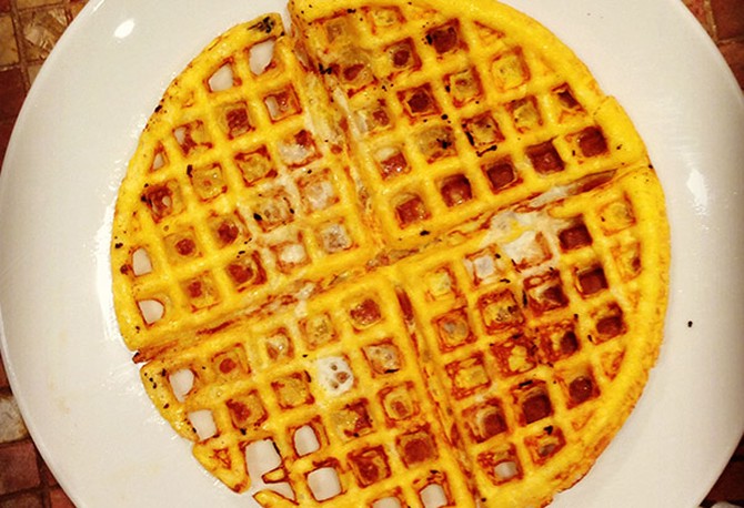 Scrambled eggs from a waffle iron