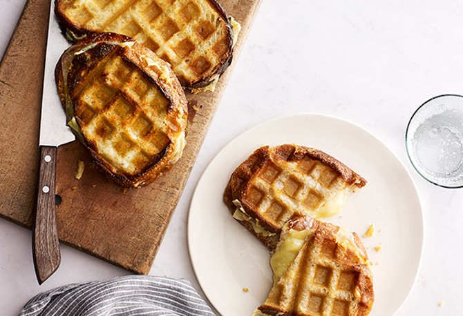 Waffle iron grilled cheese