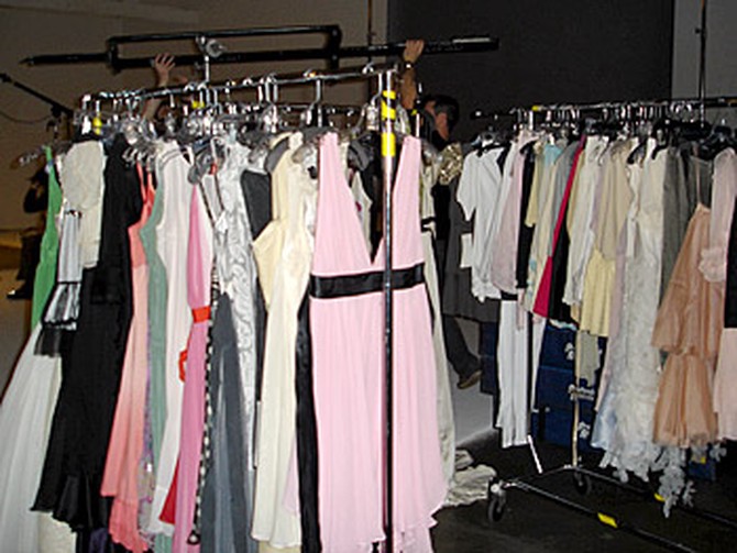 Racks of fashion shoot dresses
