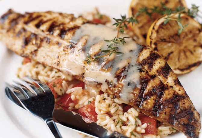 Grilled Redfish with Red Rice and Lemon Butter Sauce
