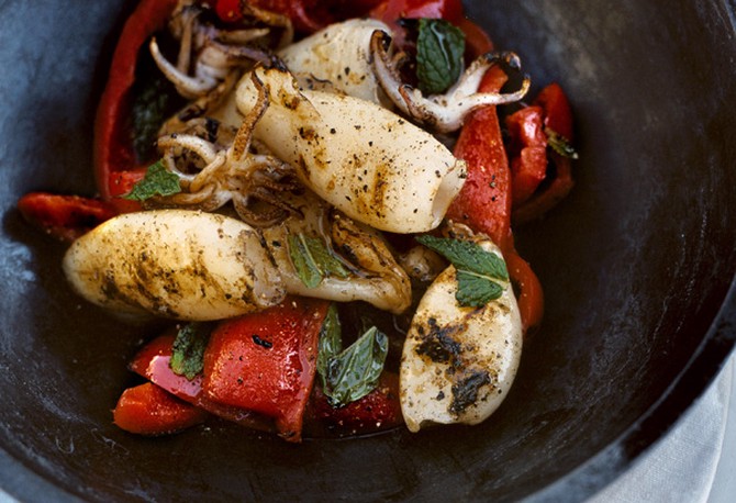 Grilled Calamari with Minted Red Pepper