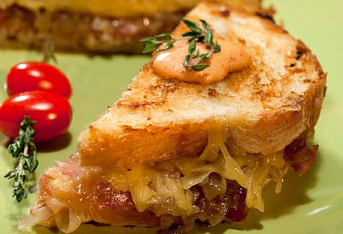 Grilled Ham and Gouda Cheese Sandwich with Caramelized Onions