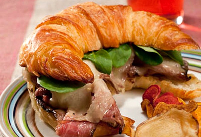 London Broil, Aged Cheddar and Watercress on Croissant with Horseradish Mayonnaise