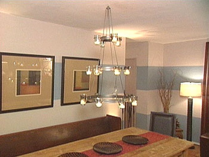 Before and after of dining room lighting