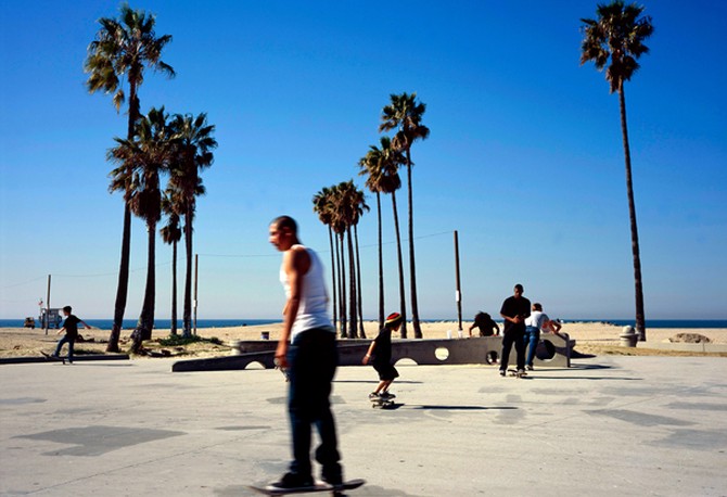 Skateboarding in Venice Beach