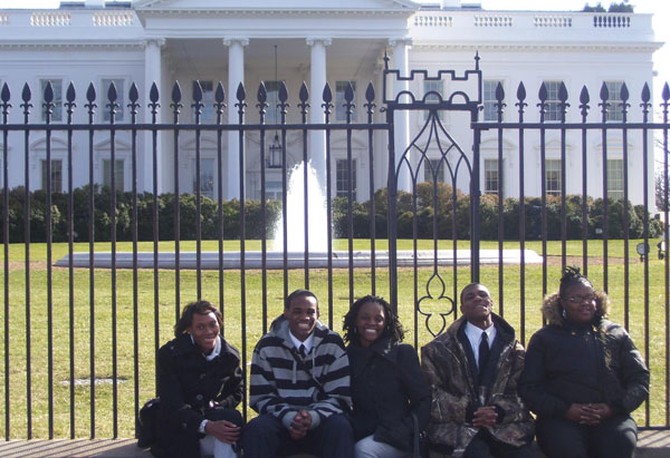 The Tilden students pose outside the White House.