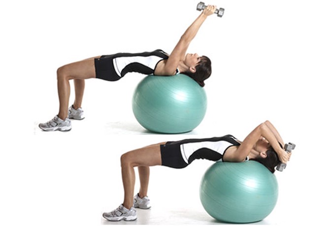 Swiss ball lying triceps extension
